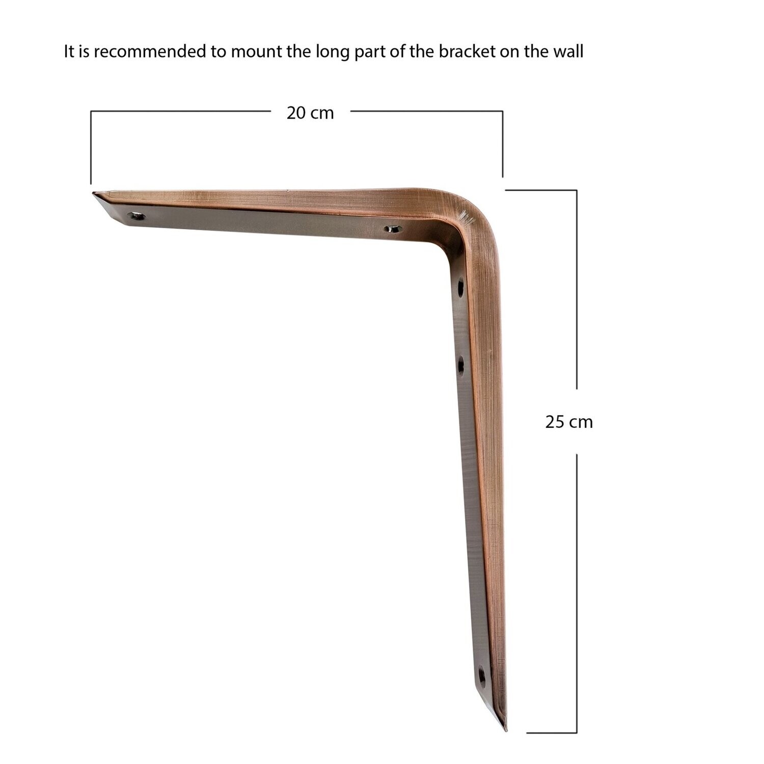 Industrial style brackets for wide shelves. Copper colour steel. Perfect for rustic style wood shelves, MDF or melamine modern shelving.